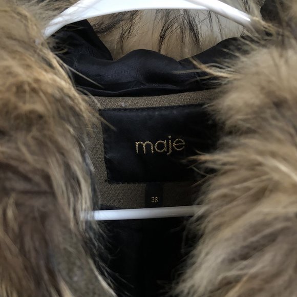 MAJE Raccoon Fur TRimmed Wool Coat Jacket - Picture 4 of 6